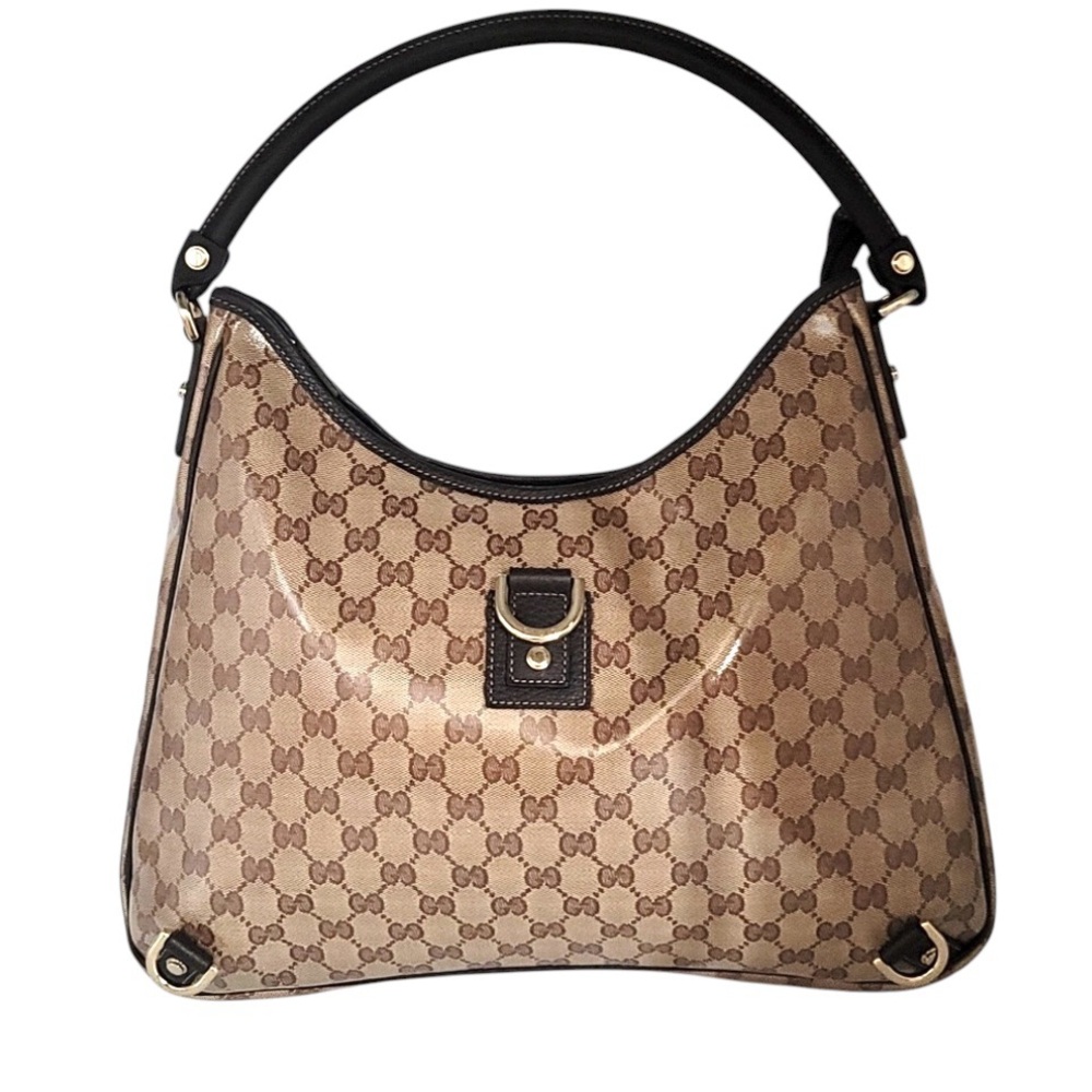 EUC- Authentic Gucci Abbey GG-Crystal Coated Canvas D-Ring Shoulder Bag